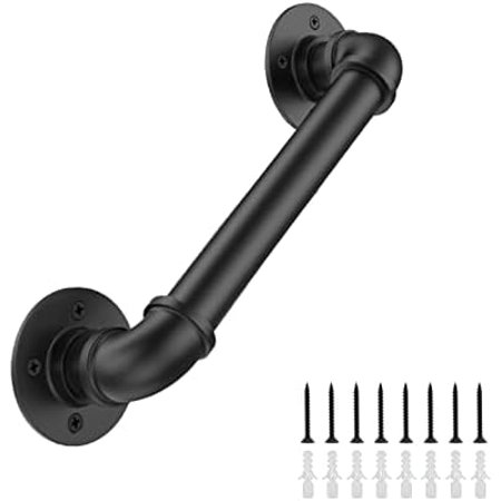 1FT Industrial Stair Railing Wall Mount Staircase Handrail f1.3" Pipe Hand Rail for Steps Grab Bar Foot Rail Vintage Pipe Railing Black Deck Handrail for Outdoor Indoor Stairs Porch