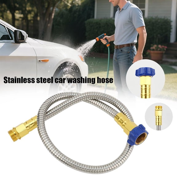 1FT Stainless Steel Short Garden Hose, Anti-Kink Leak-Proof RV Water Hose Extension for Camper, Trailer, Vanlife, Marine Outdoor Use, 3/8" Inner Diameter