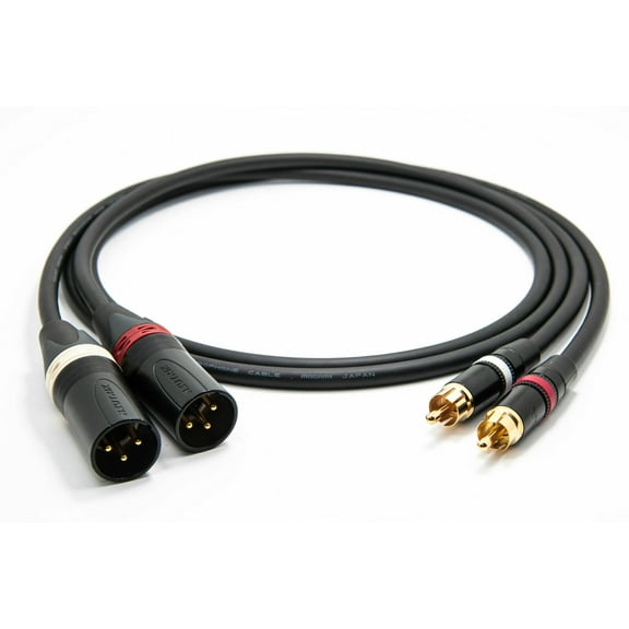 1Foot-Mogami 2534 Quad Stereo Pair (L, R) cables | Neutrik Gold RCA to XLR Male