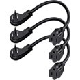 thumbnail image 1 of 1Ft Flat Plug Short Extension Cord, 90 Degree Plug Adapter, Low Profile 3 Prong Small Grounded Cords 14 AWG 15A 1875W 3 Pack Black, 1 of 12