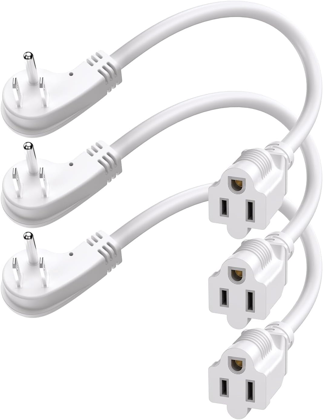 1Ft Flat Plug Short Extension Cord, 90 Degree Plug Adapter, White Low ...