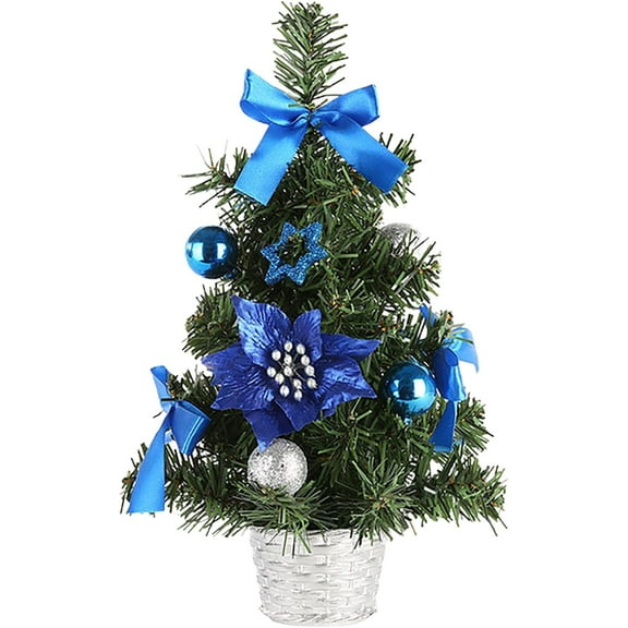 1Ft Mini Tabletop Christmas Tree with Ornaments, 12 Inch Blue Artificial Christmas Tree for Home Office Holiday Decorations, Decorated with Balls and Pine Cones (Royal Blue)