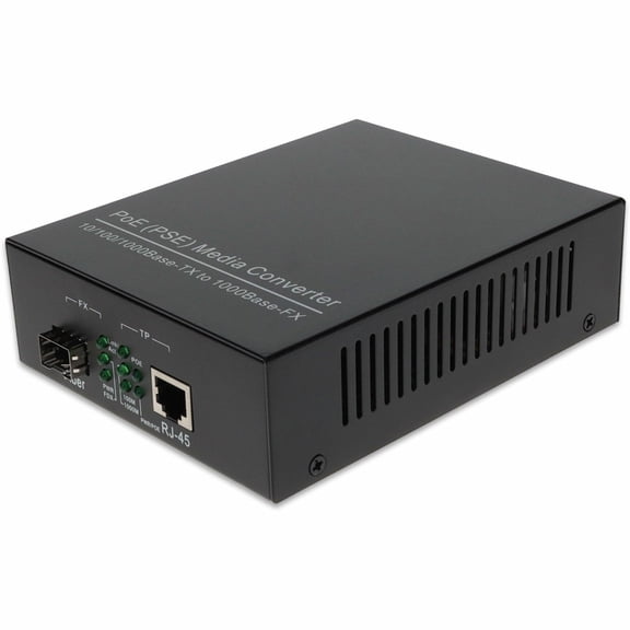 AddOn 10/100/1000Base-TX(RJ-45) to Open SFP Port POE+ Media Converter - Network (RJ-45) - 1x PoE+ (RJ-45) Ports - Multi-mode, Single-mode - Gigabit Ethernet - 10/100/1000Base-TX, 1000Base-SX/LX/BX ...