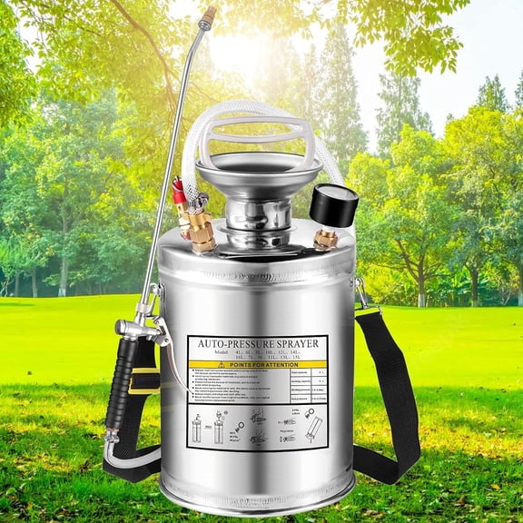 1Gal Stainless Steel Pump Up Sprayer Reinforced Hose, Hand Pump Sprayer with Gauge&Safety Valve, Adjustable Nozzle Suitable for Gardening (1 Gallon)