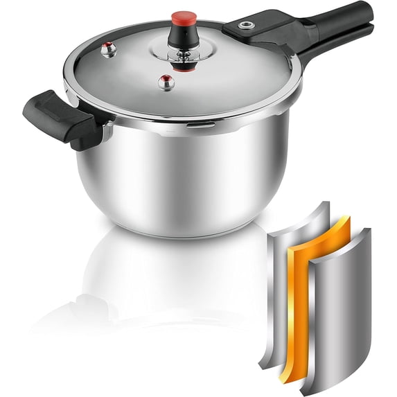 1Gal Thickened Stainless Steel Pressure Cooker Cookware Canner Rice Cooker with Spring Valve Safeguard Devices, Compatible with Gas & Induction Cooker Explosion-proof for 3-5 Persons