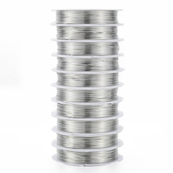 1Group Round Copper Jewelry Wire Platinum 22 Gauge 0.6mm about 22.96 Feet(7m)/roll 10 rolls/group