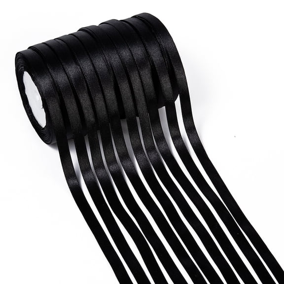1Group Single Face Satin Ribbon Polyester Ribbon Black 25yards/roll(22.86m/roll) 10rolls/group 250yards/group(228.6m/group)