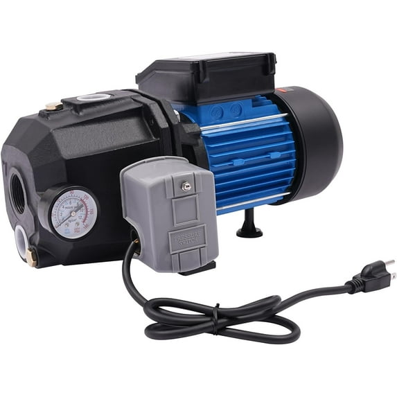 1HP Water Pump 750W 110V Shallow Well Pump Cast Iron Water Pump with Overload Protection and Pressure Switch Portable Water Transfer Pump for Farm Domestic Garden