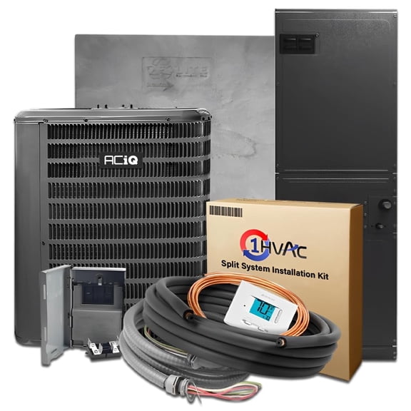 1HVAC 14.5 SEER2 Central Split Unit Heat Pump AC/Heating System with 30' Install and 20K Backup Heat Kit | 5-Ton 60000 BTU, Single Stage HVAC System, TXV Device | R32 Refrigerant