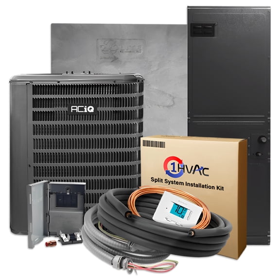 1HVAC 15.2 SEER2 Central Split Unit Heat Pump AC/Heating System with 50' Install and 5K Backup Heat Kit | 4-Ton 48000 BTU, Single Stage HVAC System, TXV Device | R32 Refrigerant