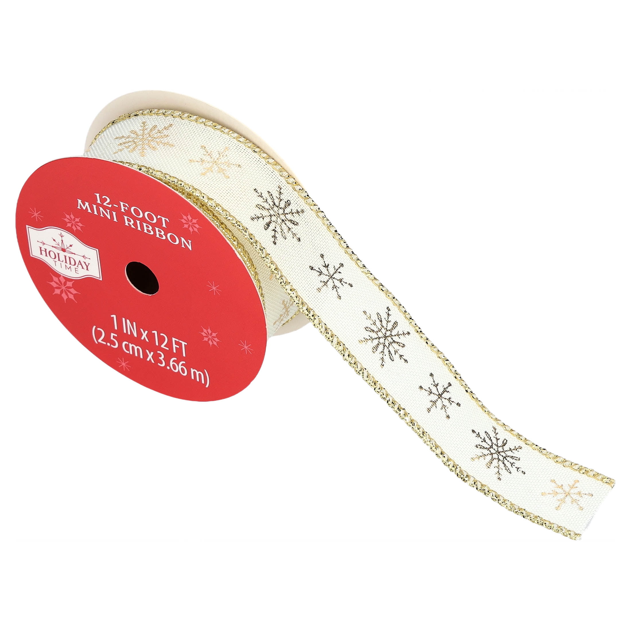 Gold Snowflake Mini Christmas Ribbon, 1" x 12', by Holiday Time