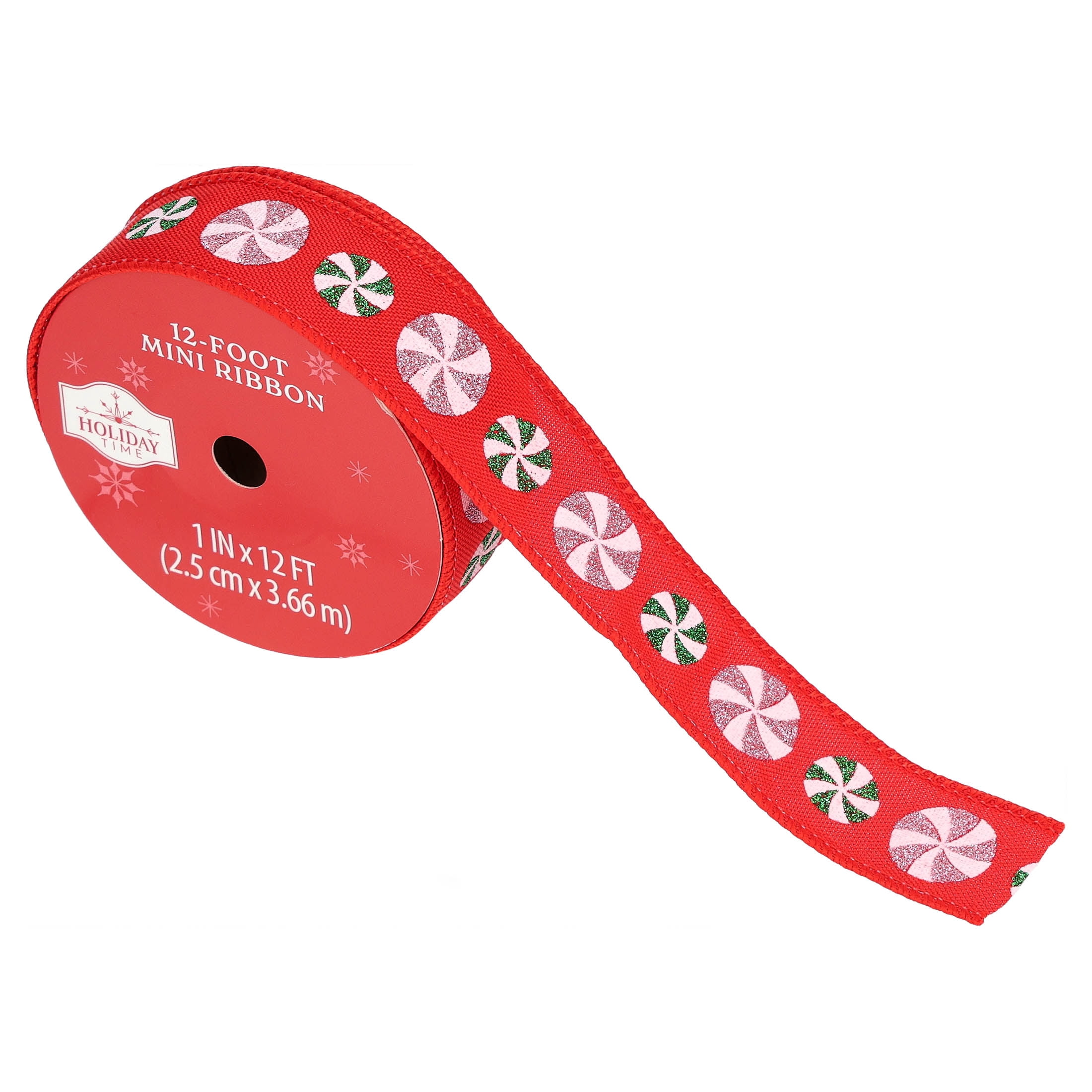 Multicolor Peppermint Candy Mini Christmas Ribbon, 1" x 12', by Holiday Time