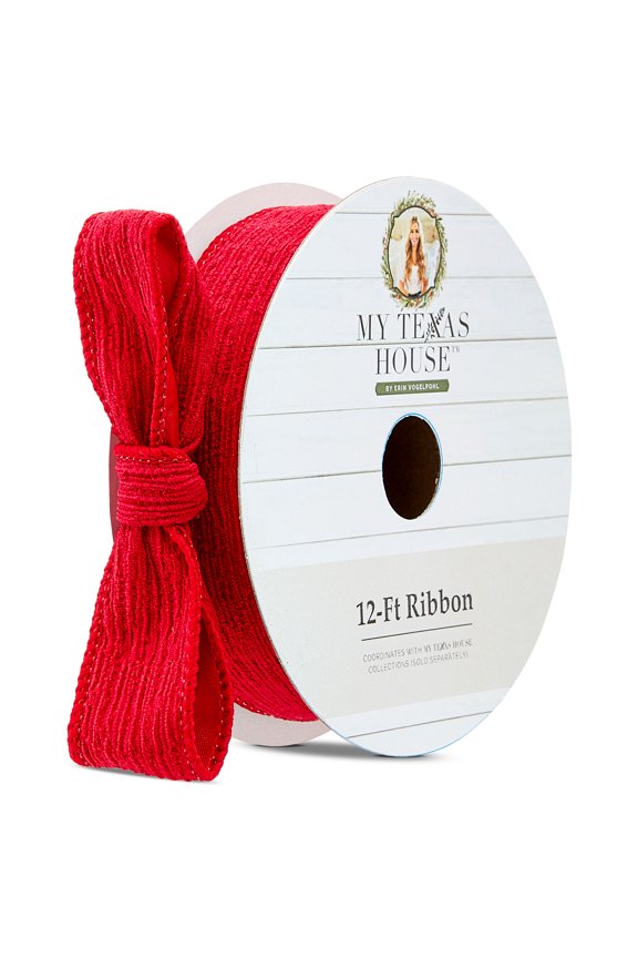 Red Crepe Christmas Ribbon, 12', by My Texas House