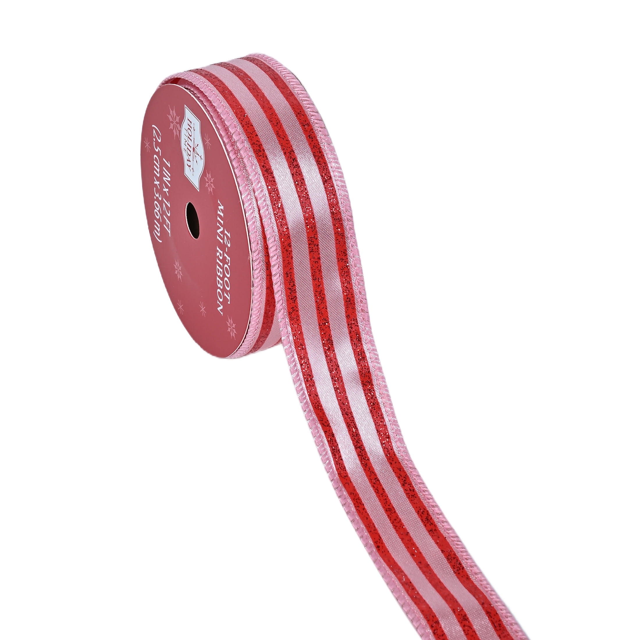 Pink and Red Glitter Striped Mini Christmas Ribbon, 1" x 12', by Holiday Time