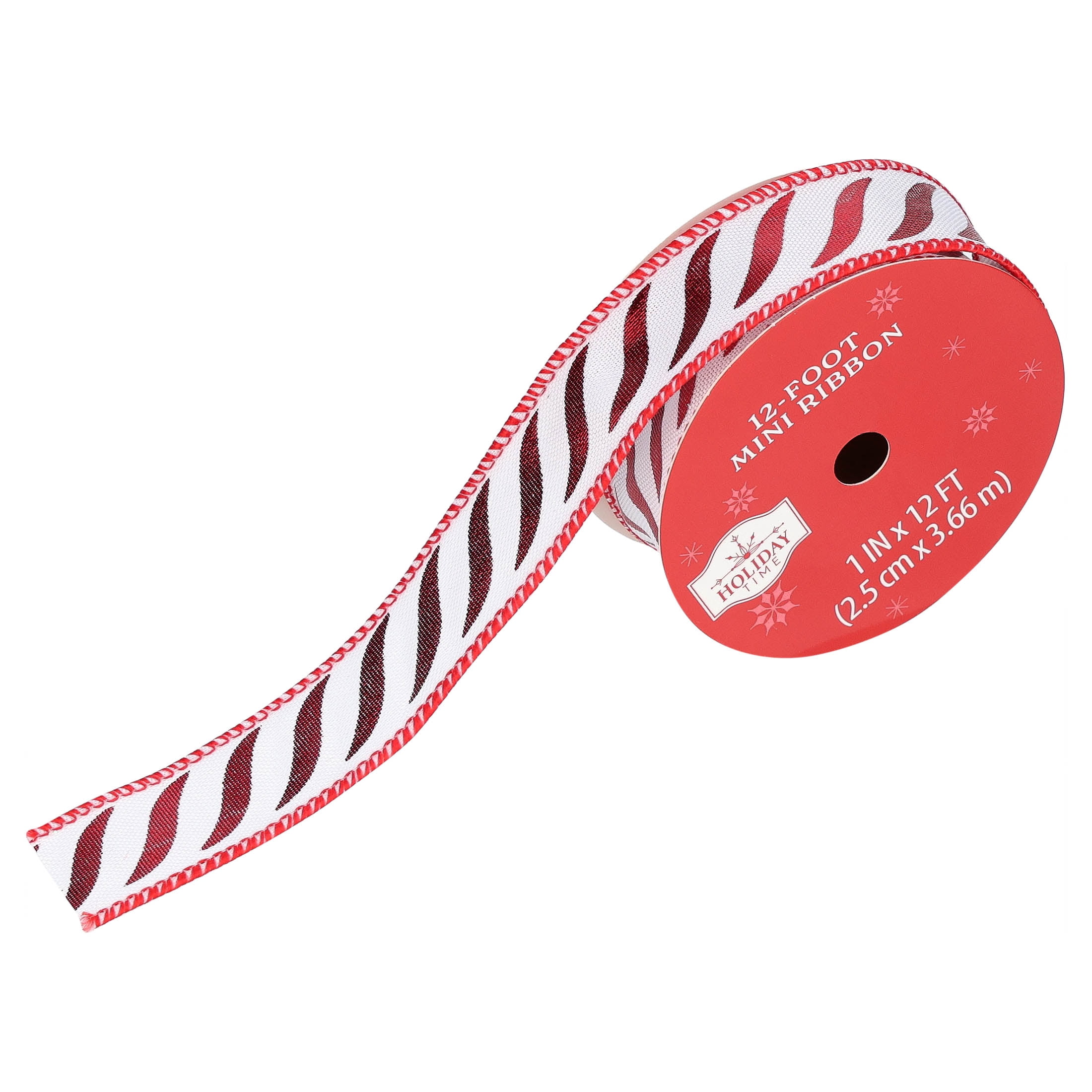 Red and White Wavy Striped Mini Christmas Ribbon, 1" x 12', by Holiday Time