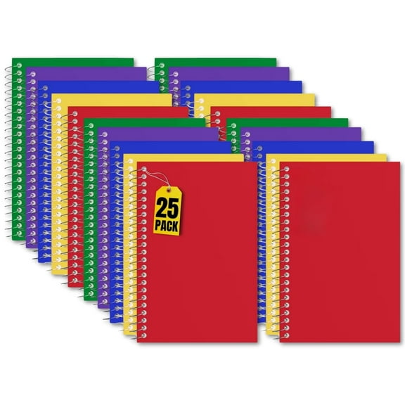 1InTheOffice 1InTheOffice Wirebound Spiral Memo Books, Memo Pads, 4" x 6", College Ruled, Small Notepad 4x6, Assorted, 50Sheets/Pad, 25 pack
