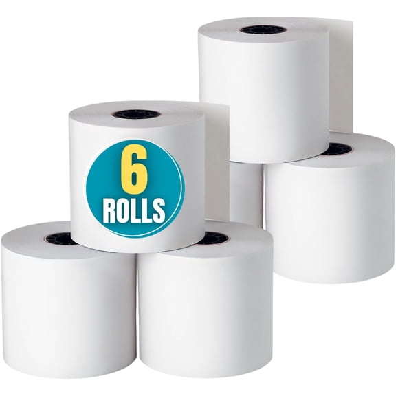 1InTheOffice Adding Machine/Calculator Roll, 16 lb, 1/2" Core, 2-1/4" x 150 ft, White (6)