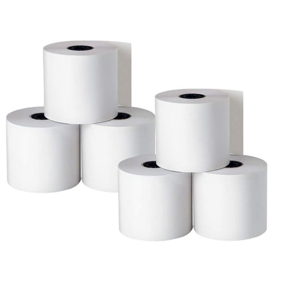1InTheOffice Adding Machine/Calculator Roll, 16 lb, 1/2" Core, 2-1/4" x 150 ft, White (6)