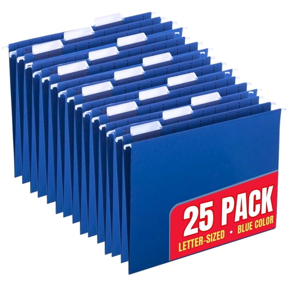1InTheOffice Blue Hanging File Folders, Hanging File Folders with Tabs, Adjustable Tabs, Letter Size, 25 Pack