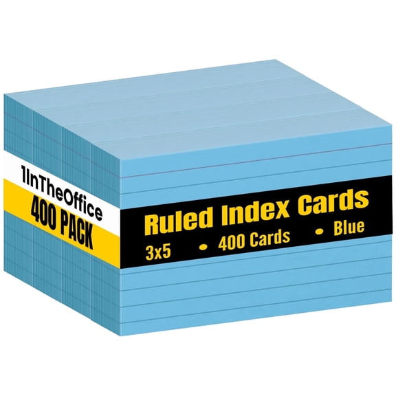 1InTheOffice Blue Index Cards 3x5 Ruled, 400 Pack