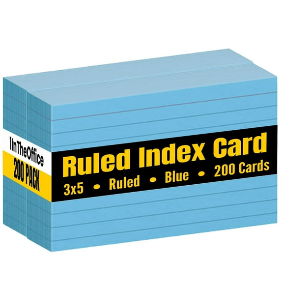1InTheOffice Blue Index Cards 3x5 Ruled, Ruled Index Cards 3x5, Blue, 200/Cards
