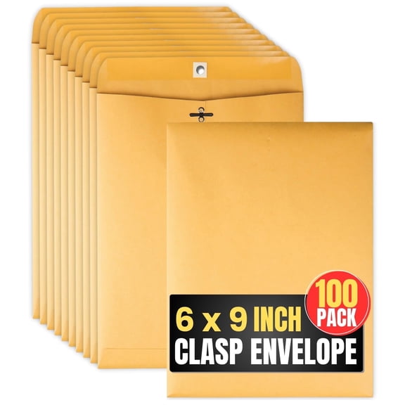 1InTheOffice Brown Envelopes 6x9, Manilla Envelopes with Clasp, Gummed Flaps, 100/Box