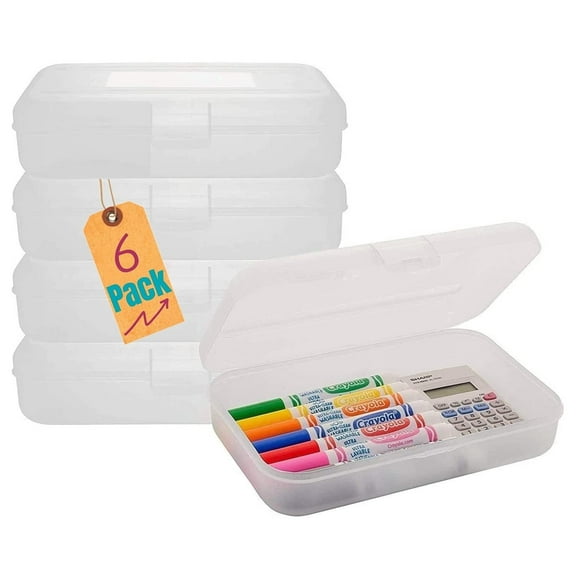 1InTheOffice Pencil Box, Translucent Clear (6 Pack)