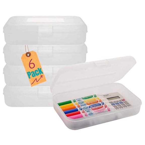 1InTheOffice Clear Plastic Pencil Case, Plastic Pencil Box, Pencil Case Organizer, 8" x 5", 6 Pack