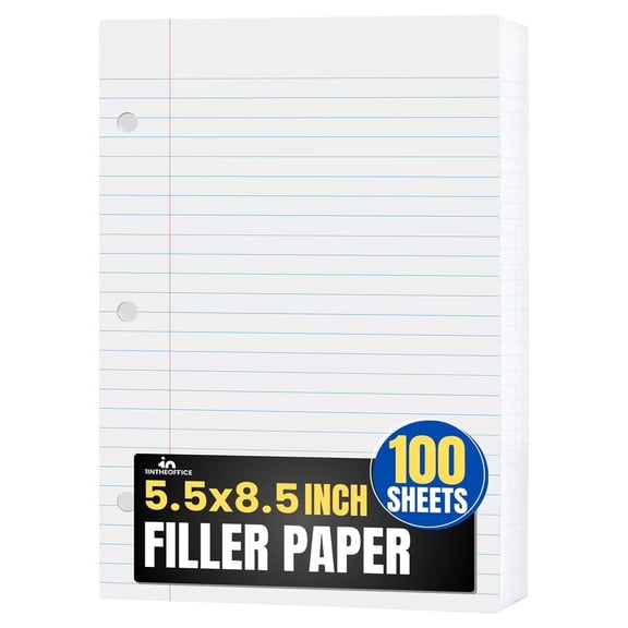 1InTheOffice College Ruled Filler Paper 5.5 x 8.5 Mini Binder Filler Paper, White, 100 Sheets/Pack