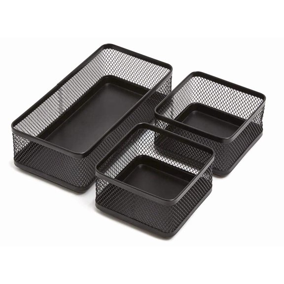 1InTheOffice Desk Baskets and Organizers Tray, Black Mesh Tray, Black Wire Mesh, 3-Compartment Stackable
