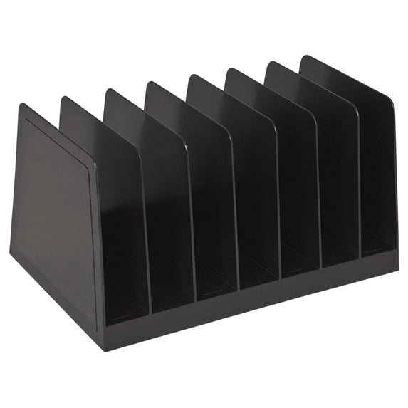1InTheOffice Desktop File Organizer, File Sorter, File Holder for Desk, 7 Compartments, Vertical, Plastic, Black