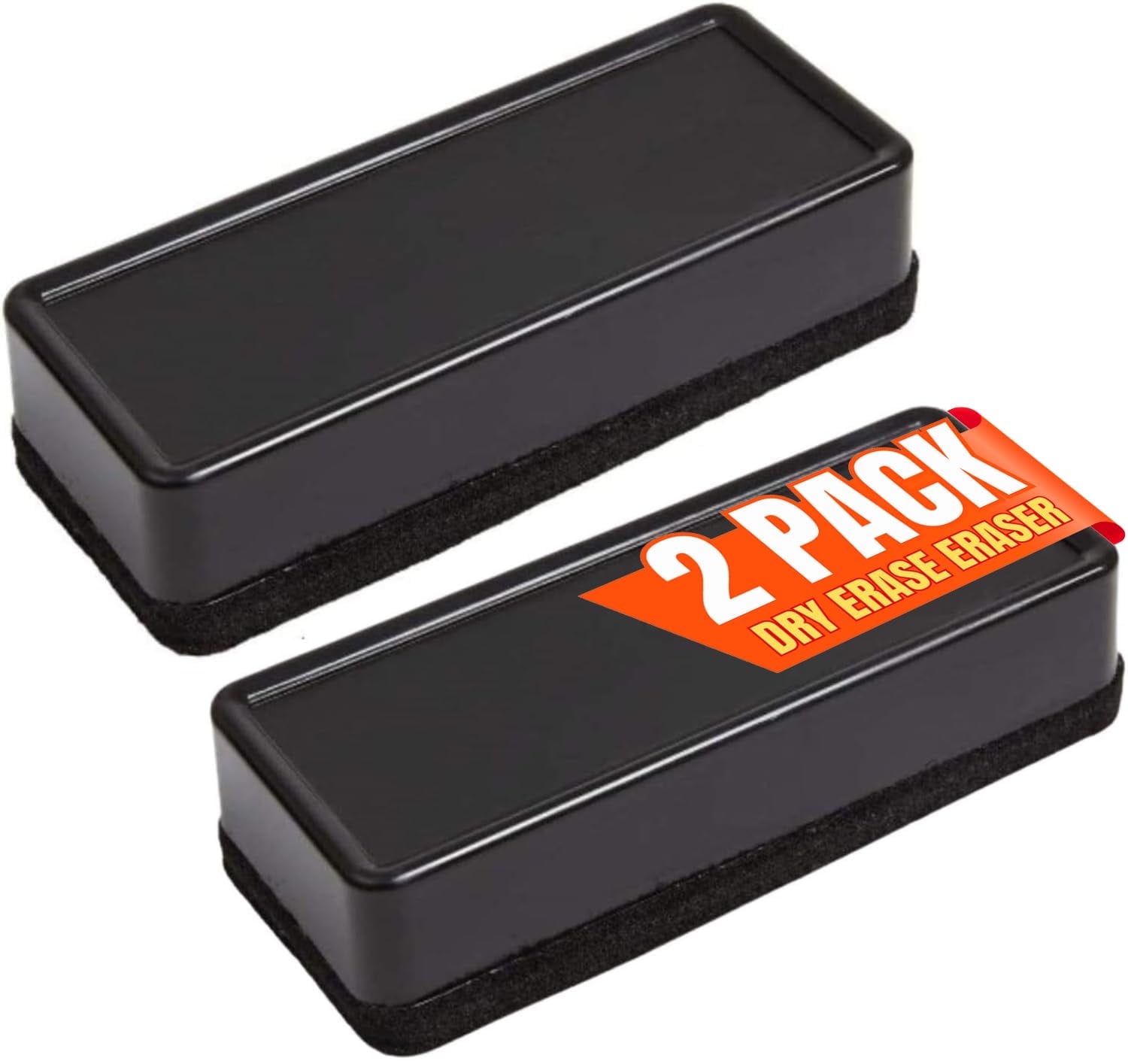 1InTheOffice Dry Erase Eraser, Whiteboard Eraser, Chalkboard Eraser, Black, 2 Pack