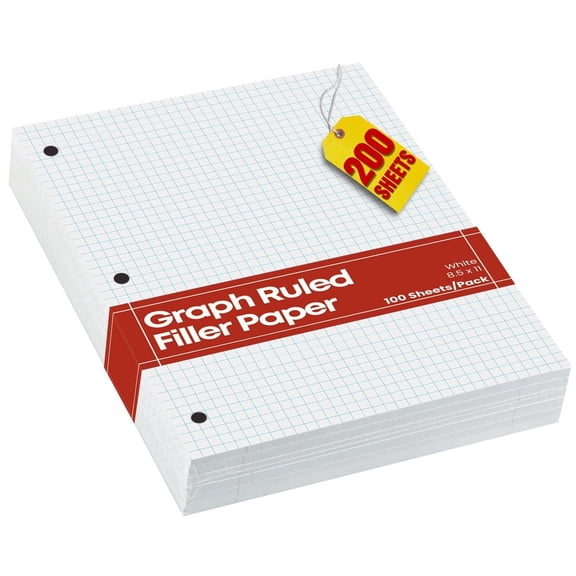 1InTheOffice Graph Paper Loose Leaf, Graph Ruled Filler Paper, 8.5 x 11, 200 Sheets /Pack, White