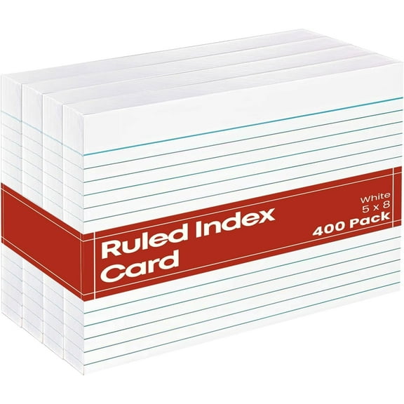 1InTheOffice Index Card Ruled 5X8 Blank, Note Cards, Flash Cards, Legal White Large Index Card, 400 Pack
