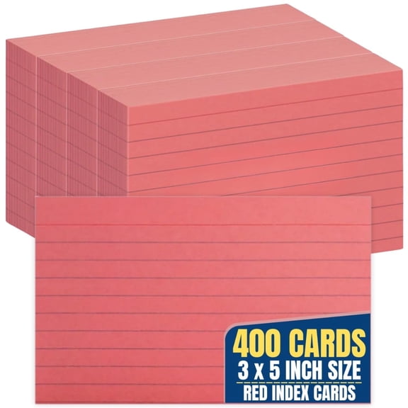1InTheOffice Index Cards 3x5, Colored Index Cards, Lined , Red, 400 Pack