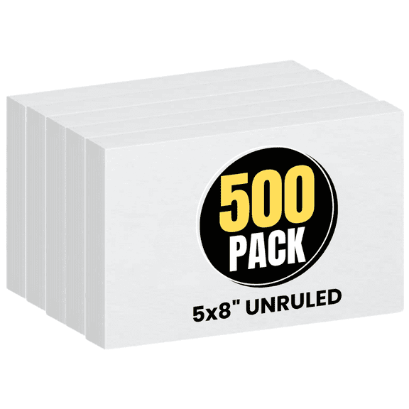 1InTheOffice Index Cards 5x8 Blank, Unruled Index Cards, White, 500/Pack