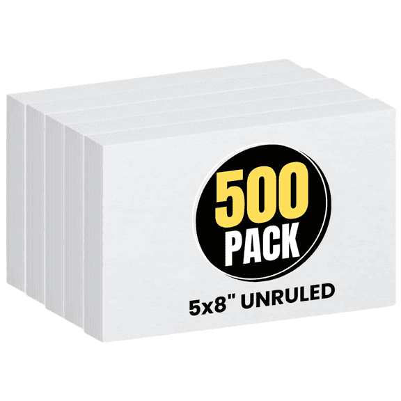 1InTheOffice Index Cards 5x8 Blank, Unruled Index Cards, White, 500/Pack