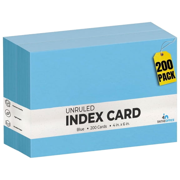 1InTheOffice Index Cards Blue Colored Unruled 4X6, 200/Pack