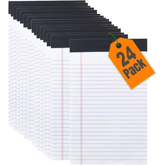 1InTheOffice Jr Legal Pads,Small Legal Notepads, 5" x 8", Narrow Ruled Note Pad, White, 50 Sheets/Pad, 24 Pads/Pack