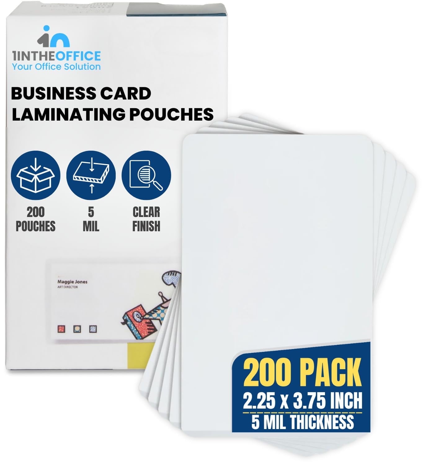 1InTheOffice Laminating Pouches 5 Mil, Business Card Laminating Pouches, 2.25"" x 3.75"", Pre-Trimmed, Moisture Resistant, Fade Resistant, 200 Pack