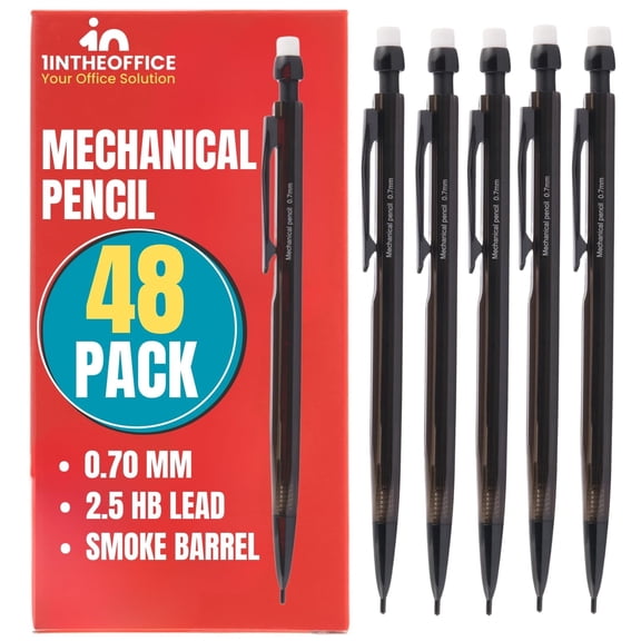 1InTheOffice Mechanical Pencils 0.7mm, #2.5, HB Lead , Black Lead, Smoke Barrel 48 Pack