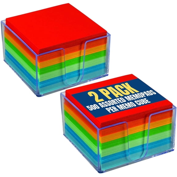 1InTheOffice Memo Cube, Assorted Colors Memo Pad 500 Sheets "2 Pack"