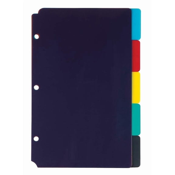 1InTheOffice Mini Binder dividers 5x8, 5 tab dividers for 3 Ring Binder Assorted Colors (Set 5 Tabs)