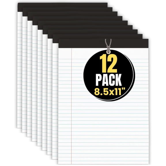1InTheOffice Note Pads 8.5 x 11, Wide-Ruled Letter Size Writing Pads, White 50 Sheets per Notepads, 12 Pack