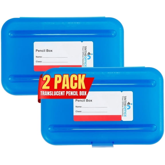 1InTheOffice Pencil Box, Translucent Blue, Plastic Pencil Boxes, (2 Pack) (2)