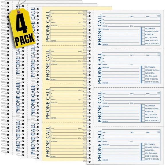 1InTheOffice Phone Message Book 2 Part Carbonless, 5.5" x 11", 2-Part Carbonless, 400-Set/Book - 4 Pack