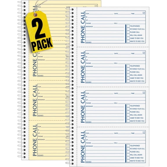 1InTheOffice Phone Message Book 2 Part Carbonless, 5" x 3 3/8" 2-Part Carbonless, 400-Set Book - 2 Pack