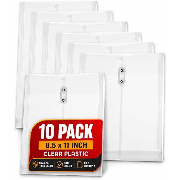 1InTheOffice Poly Envelopes with String Closure, Button and String Tie Closure, Letter Size, 10 Pack