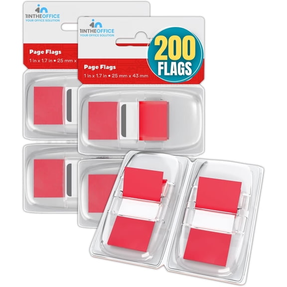 1InTheOffice Red Page Marker Tabs, Sticky Index Tabs, Page Flags, 1" x 1.7", 2 Dispenser per Pack, 2 Pack