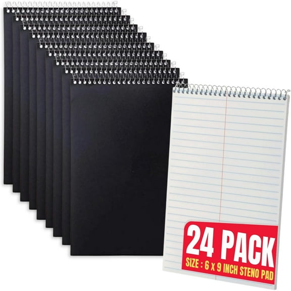 1InTheOffice Steno Pads Spiral 6x9, Steno Note Pads, Spiral Steno Pads, Gregg Ruled, 80 Sheets/Pack, White, 24 Pack